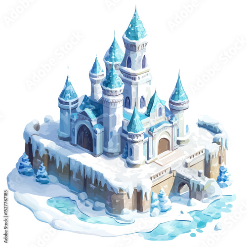 Ice Palace, watercolor vector, high quality, isolated on a white background.