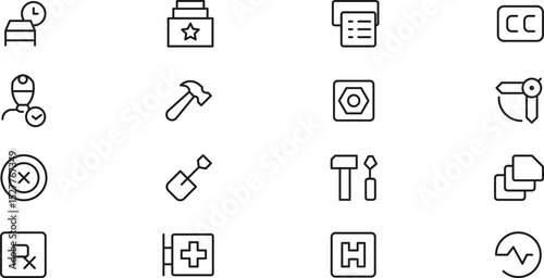 Versatile Collection of Line Icons Tools, Medical, Time, and More -  Vector Graphics