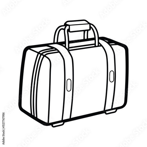 Line drawing illustration of a classic travel suitcase for carrying luggage and personal belongings.