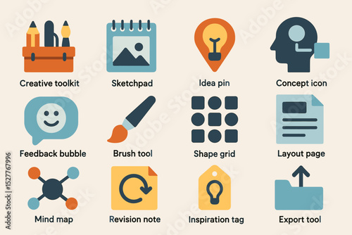 Creative toolkit icons for design and planning