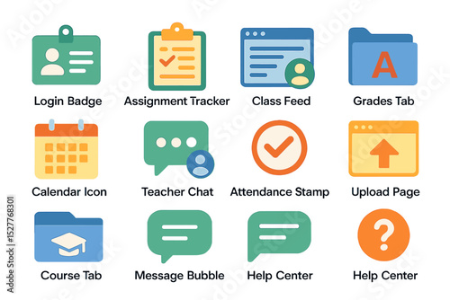 Educational interface icons for online learning platforms