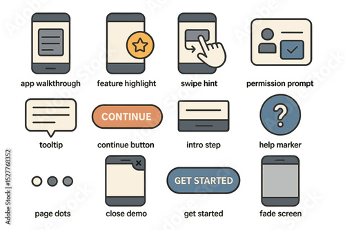 Mobile app interface elements for user interaction and guidance