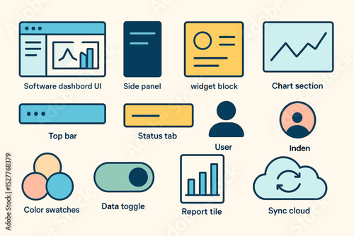 Ui elements set with dashboard widgets panels icons interface graphics