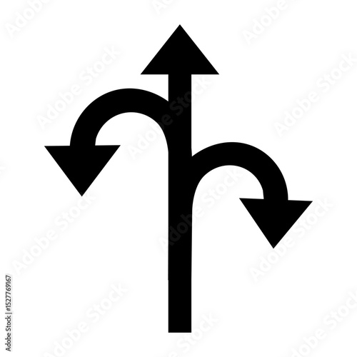 Three Way Decision Opportunity Option Arrow Symbol 3 Path Pointing Choice, Intersection Sign Vector Illustration