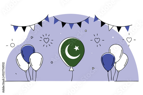 Pakistan national day celebration design featuring a flag balloon