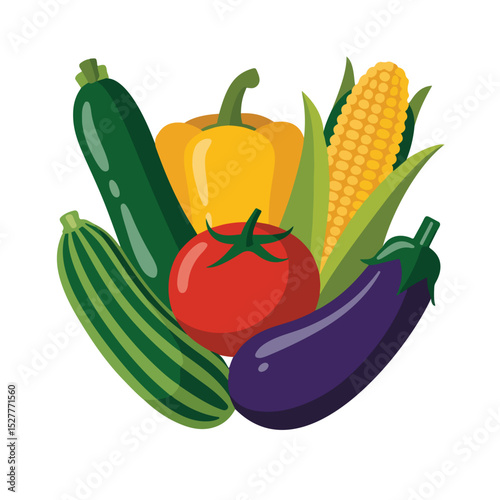 Fresh and colorful vegetables illustration depicting a healthy diet on a white background