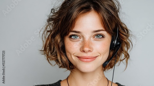 Friendly and Helpful Customer Service Agent with Headset in Studio Portrait