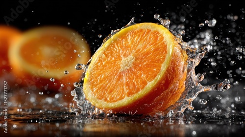 Orange slice cascade capturing the citrus refreshment, a vibrant explosion