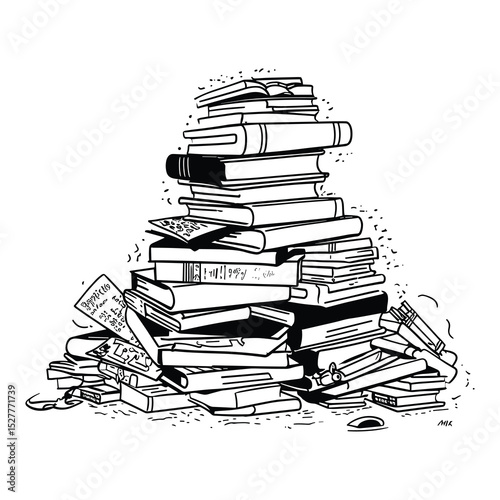Stack of Books Doodle Line Art Illustration