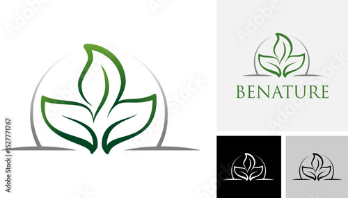Symbol three leaf natural design logo.