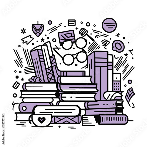 Books and Science Icons Illustration Concept