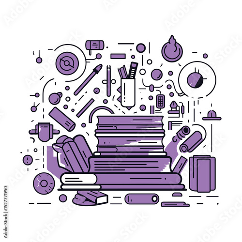 Books and Science Icons Illustration Concept