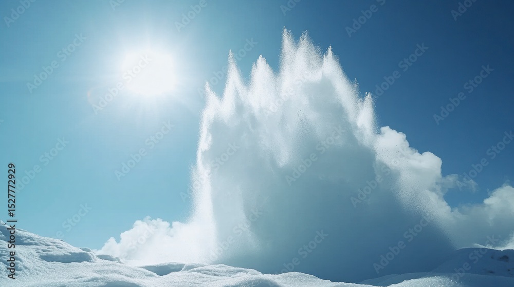 Fototapeta premium Old Faithful geyser erupting in Yellowstone with clear blue sky and natural geothermal energy, no people