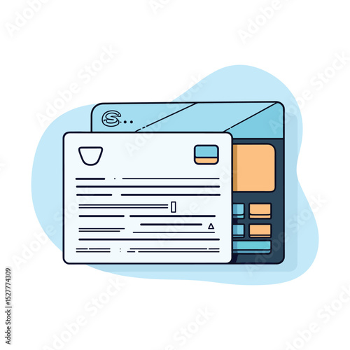 Flat Style Banking Interface with Card and Financial Documents Illustration