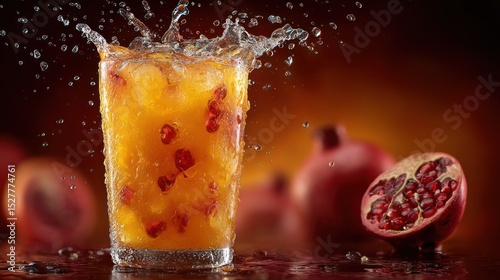 Refreshing Pomegranate Juice with Splashing Water, Delicious and Invigorating