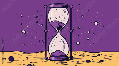 Vintage Hourglass with Flowing Sand on Abstract Background