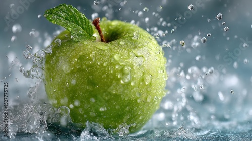 Crisp green apple splash with water droplets evoking freshness and purity