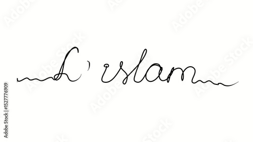 Islam text in French. One line drawing doodle hand drawn. Video 4k  object illustration, minimalism hand drawn sketch design modern new