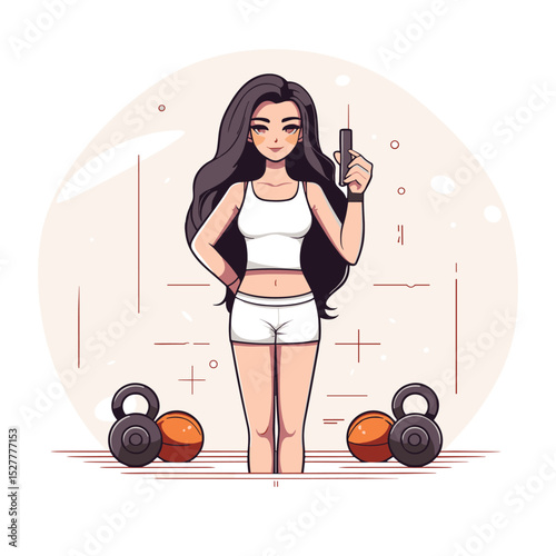 Cute Cartoon Woman Lifting Barbell in Squat Position
