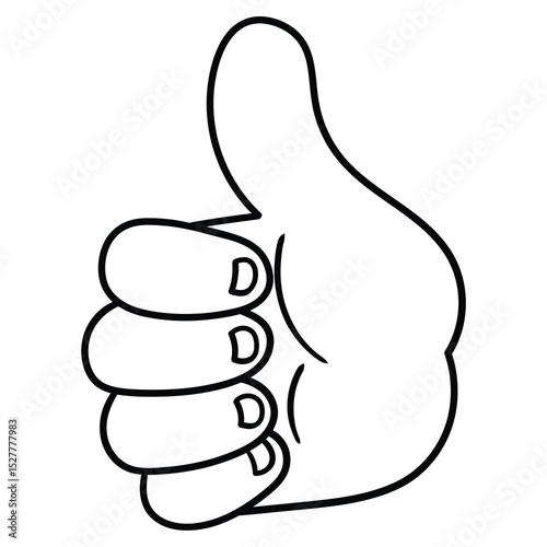 Hand drawn doodle thumb up gesture on white background.