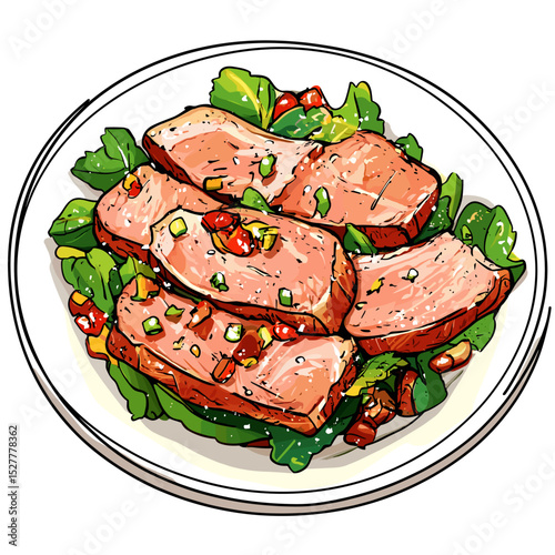 Twice-Cooked Pork with Peppers Illustration