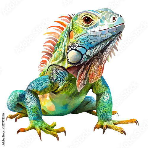 Iguana, watercolor clipart vector, high quality, isolated on a white background.