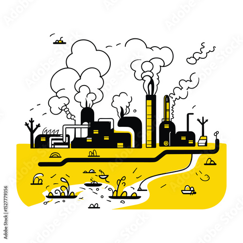 Industrial Pollution Illustration – Factory Emissions and Environmental Impact Vector
