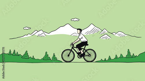 Mountain Biking Adventure – Cyclist Riding Bicycle in Scenic Nature Vector
