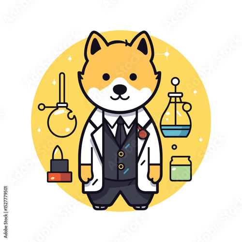 Cool Scientist Dog in Lab Coat – Cute Cartoon Animal Chemist Vector Illustration
