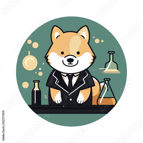 Cool Scientist Dog in Lab Coat – Cute Cartoon Animal Chemist Vector Illustration
