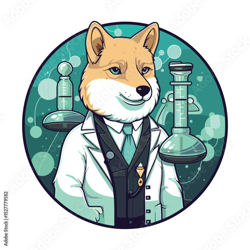 Cool Scientist Dog in Lab Coat – Cute Cartoon Animal Chemist Vector Illustration
