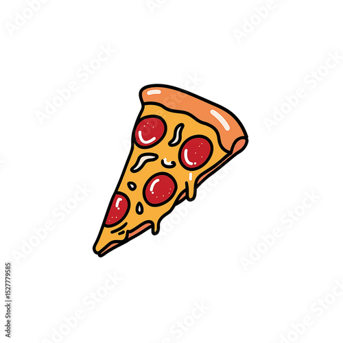cartoon delicious pizza slice with toppings of pepperoni and melted cheese  isolated on white background