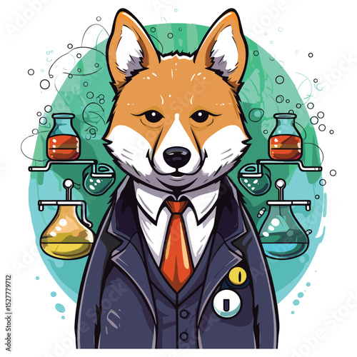 Cool Scientist Dog in Lab Coat – Cute Cartoon Animal Chemist Vector Illustration
