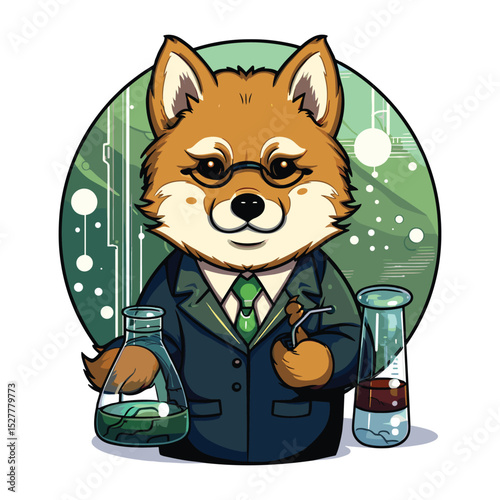 Cool Scientist Dog in Lab Coat – Cute Cartoon Animal Chemist Vector Illustration
