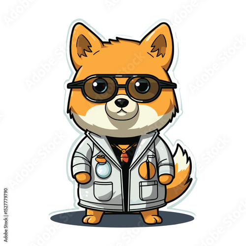 Cool Scientist Dog in Lab Coat – Cute Cartoon Animal Chemist Vector Illustration
