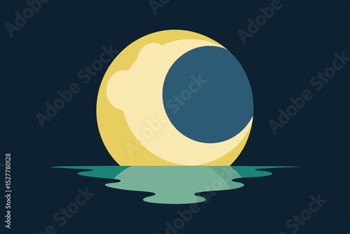 Serene Moonlit Night Calm Waters Reflecting the Crescent Moon's Glow