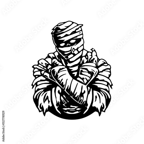 Vector art of a menacing mummy with crossed arms, isolated on transparent background vector silhouette