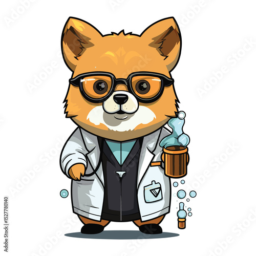 Cool Scientist Dog in Lab Coat – Cute Cartoon Animal Chemist Vector Illustration
