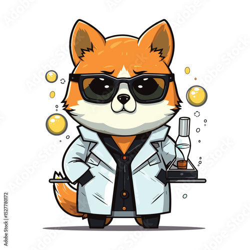 Cool Scientist Dog in Lab Coat – Cute Cartoon Animal Chemist Vector Illustration
