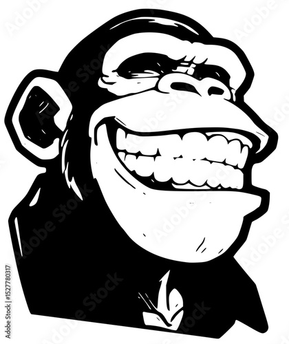 Vector art of a grinning chimpanzee with prominent teeth, isolated on transparent background vector silhouette