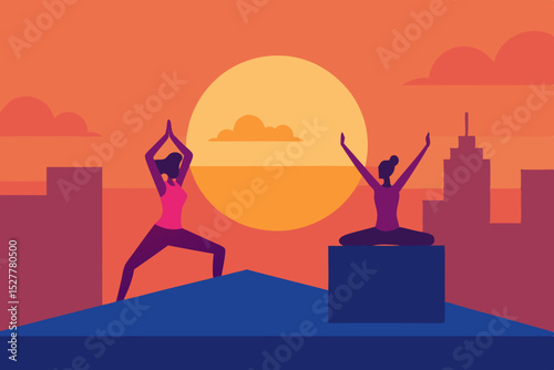 a rooftop sunset yoga class