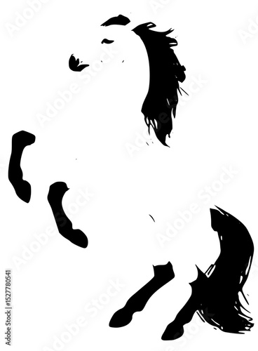 Vector art of a rearing white horse with a black mane and tail, isolated on transparent background vector silhouette