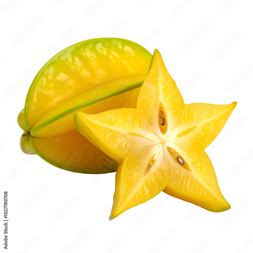 Fototapeta premium Star Fruit Whole and Sliced Isolated On White Or Transparent png