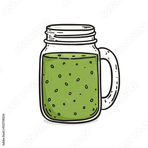 refreshing green smoothie in mason jar  isolated on white background
