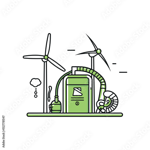 Green Energy and Electric Vehicle Charging Station – Wind Power and Eco Transport Vector
