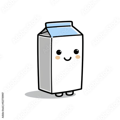 Cute cartoon milk carton with smiling face and tiny legs  isolated on white background