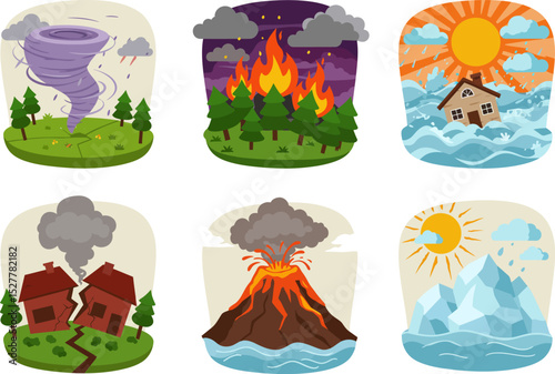 Vector illustration of six natural disasters that exist in the world