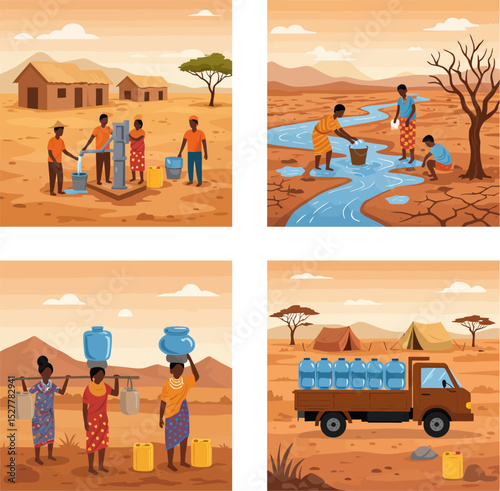 Vector design illustration of drought disaster in the African region