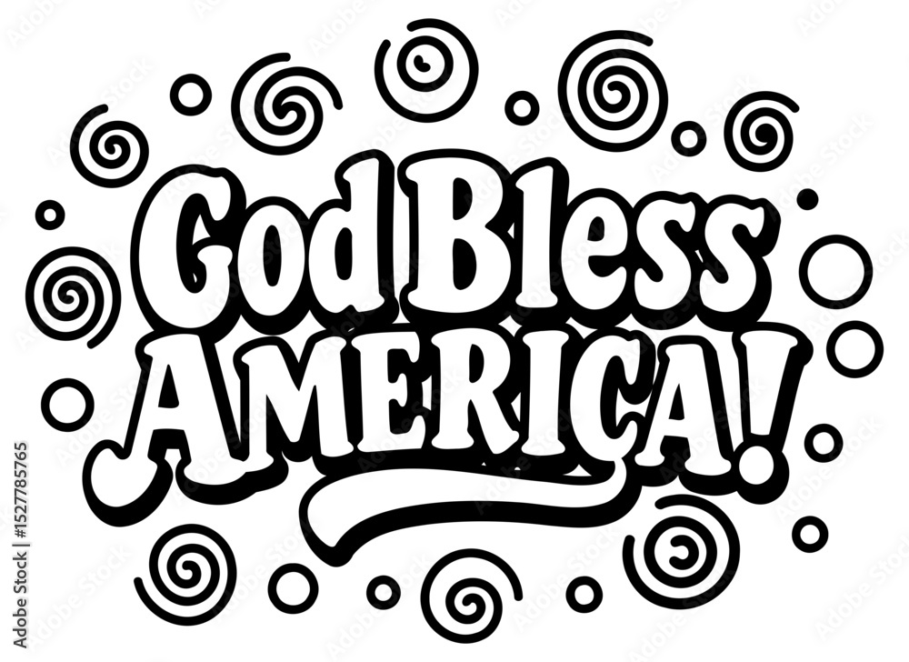 Fototapeta premium God Bless America patriotic design with no demographic details in a simple. bold design. Motivational text design with swirls on a plain white background.