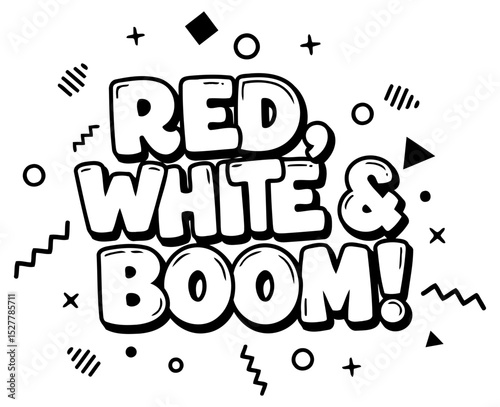 Red. white. and boom graphic design with no specific demographic. in a bold. playful style. on a white background. Design element with no specific action or pose.